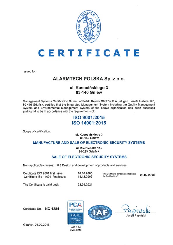 ISO 9001: 2018, ISO 14001: 2015