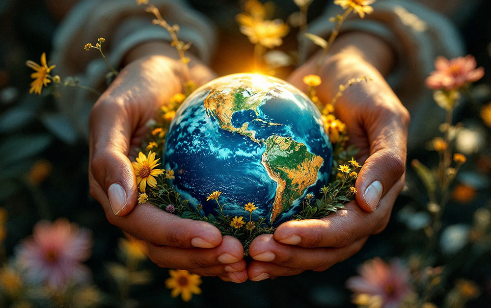 hands holding world